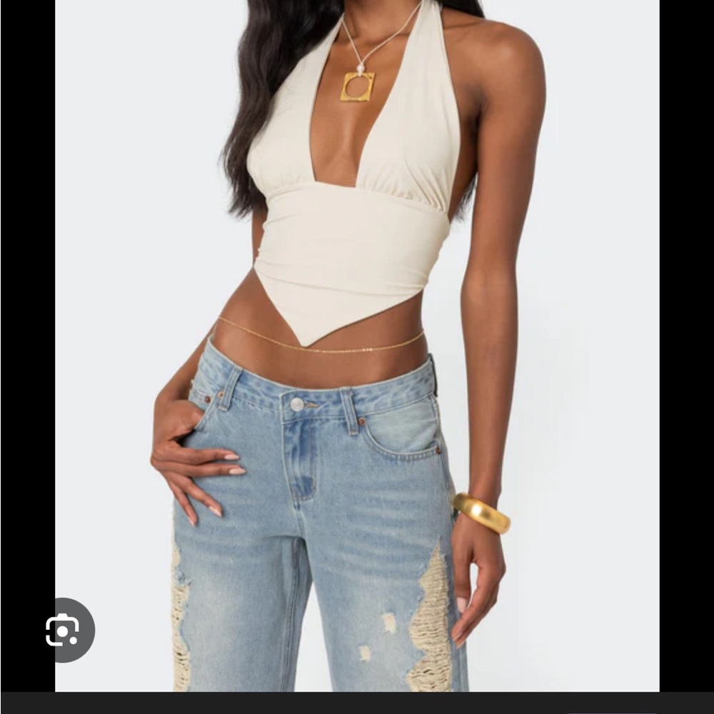Edikted Cream Halter Bodysuit